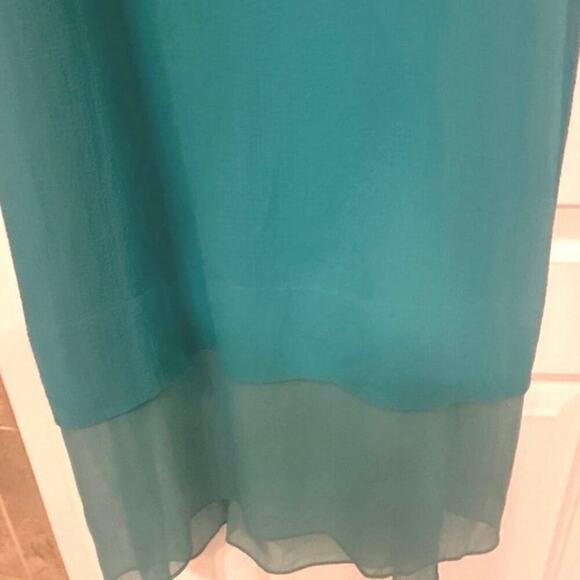 DKNY NWT Jadeite Square Neck Multi Layer Cut Out Back Sheer Bottom Cami Dress L - Picture 9 of 14